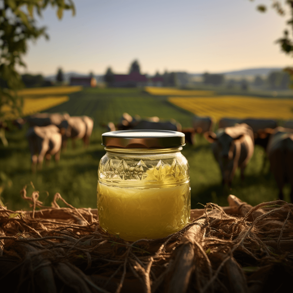 jar of ghee in the fields
